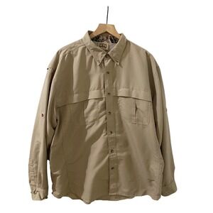 Game Guard Original Mens XL Fishing Shirt Tan Khaki Long Sleeve Vented Mesh Back